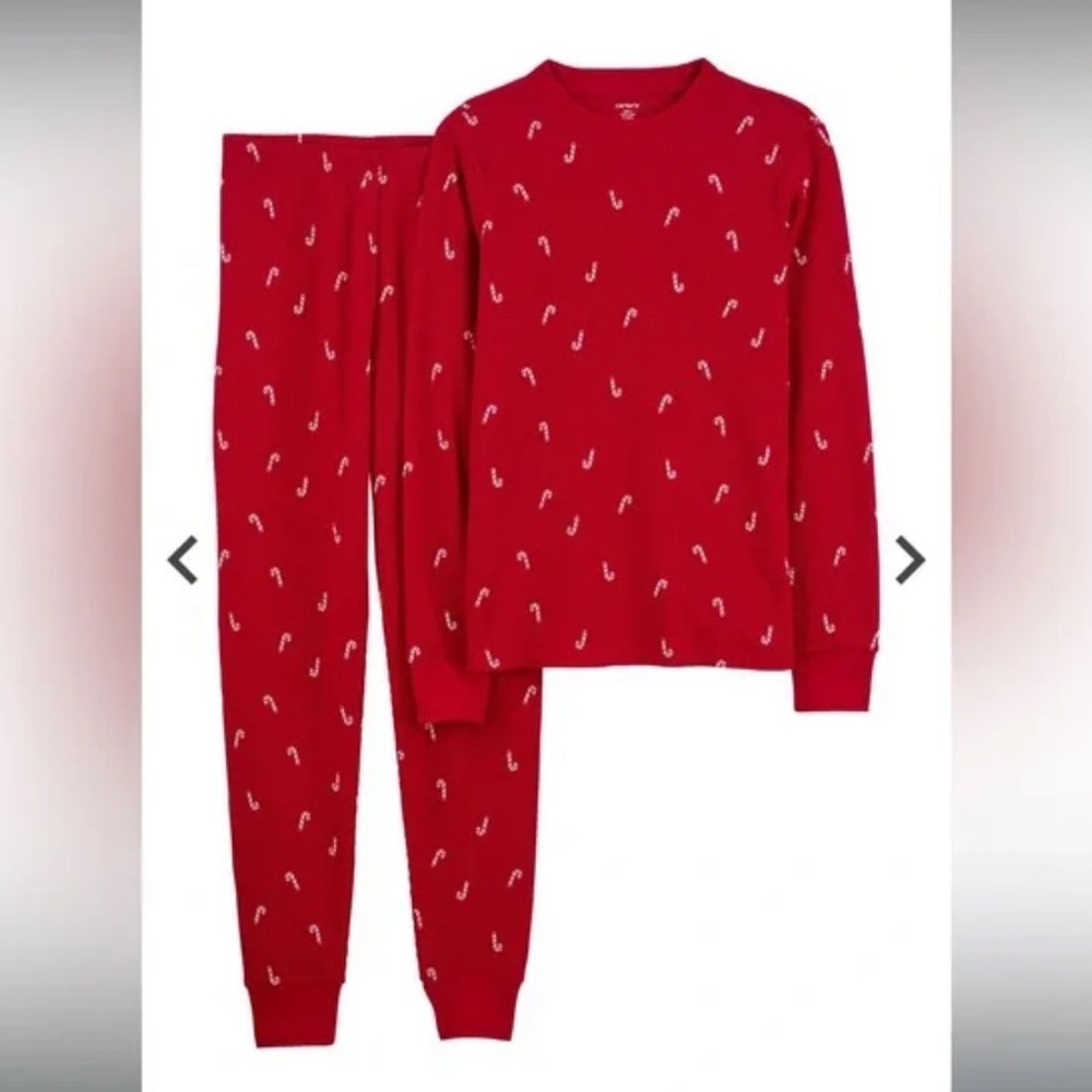 Carter’s Adult Ribbed Thermal Winter Christmas Candy Cane Shirt Pants Pajamas
